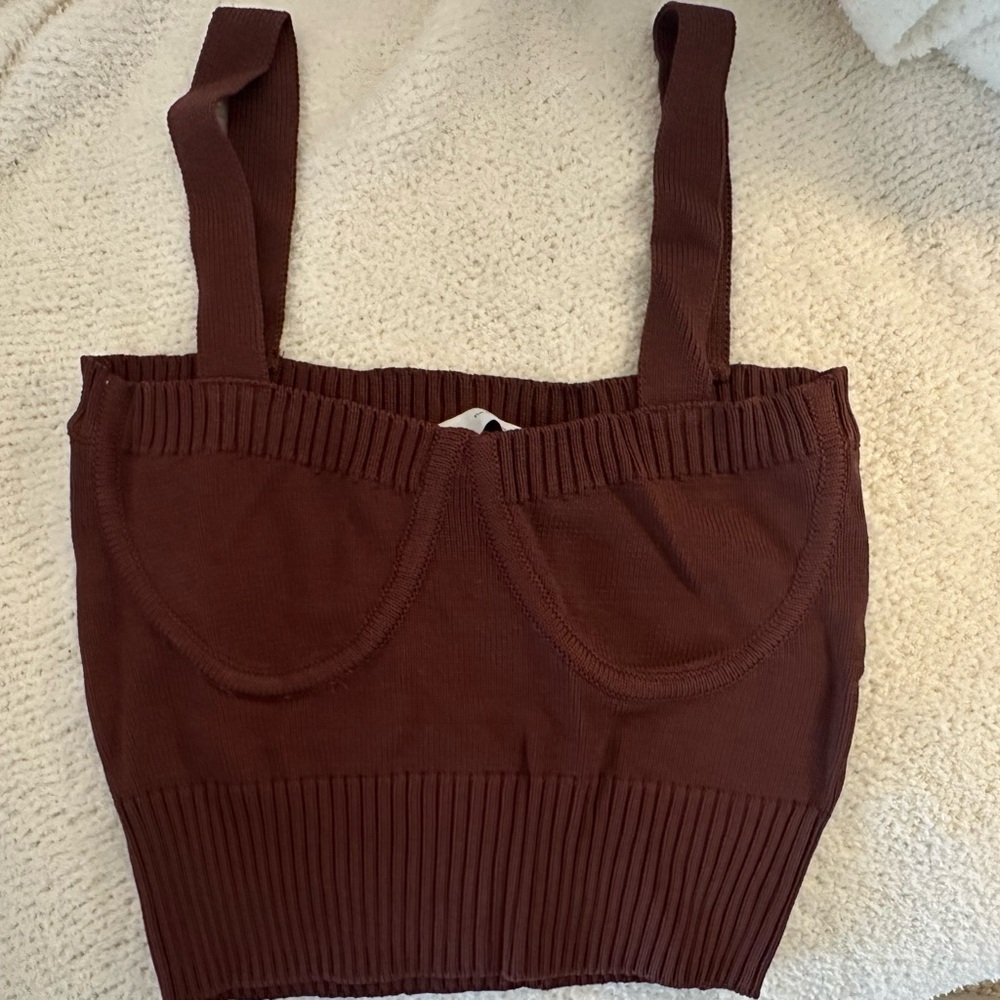 Zara Brown Ribbed Crop Top - Picture 7 of 9